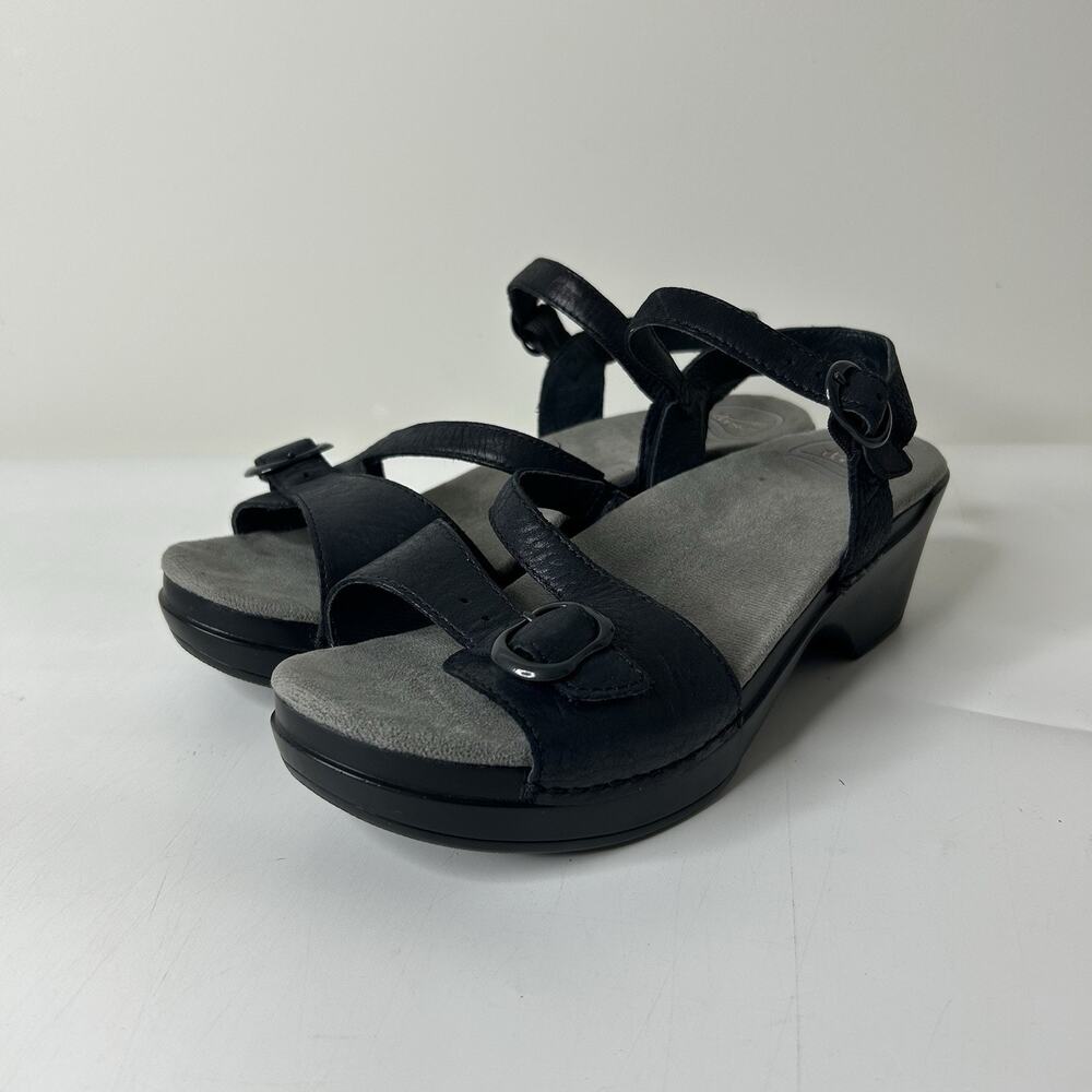 Women's Black Strappy Comfort Wedge Sandals Size 39